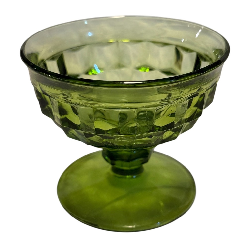 Vintage Indiana Glass Whitehall Avocado Green Sherbet Cups Set of 2 MCM Retro - Picture 6 of 16